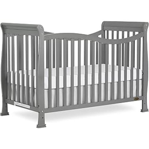 Dream On Me Violet 7-in-1 Convertible Full-Size Baby Crib with Toddler, Day & Full Bed Conversion in Steel Grey, GreenGuard Gold & JPMA, 4 Mattress Heights, Sustainable Pinewood