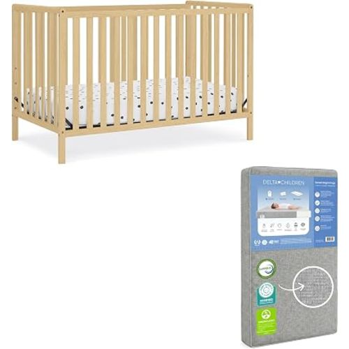 Delta Children Heartland 4-in-1 Convertible Crib & Mattress, Natural