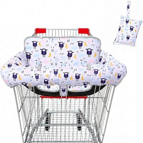 Shopping Cart Cover for Baby, Velcro & Buckle Strap Design, Machine Washable Foldable Cover with Storage Pouch, Fits Most Grocery Carts & High Chairs (Cloud Sheep)