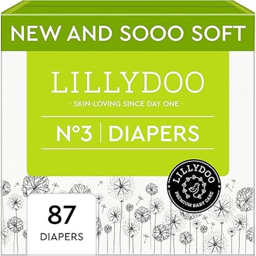 Baby Diapers - Size 3 (13-22 lbs), Half-Monthly Supply (87 Count), Leak Protection, Skin-Friendly, Ultrasoft, Perfume- & Chlorine-Free, Hypoallergenic, Dermatologist Tested, Oeko-TEX®