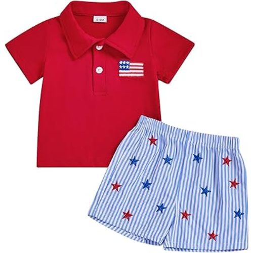 Amazon.com: Toddler Baby Boy 4th Of July Outfit American Flag Embroidery Polo T Shirt Striped Stars Shorts Baby Boy Summer Outfit (A Red, 18-24 Months): Clothing, Shoes & Jewelry