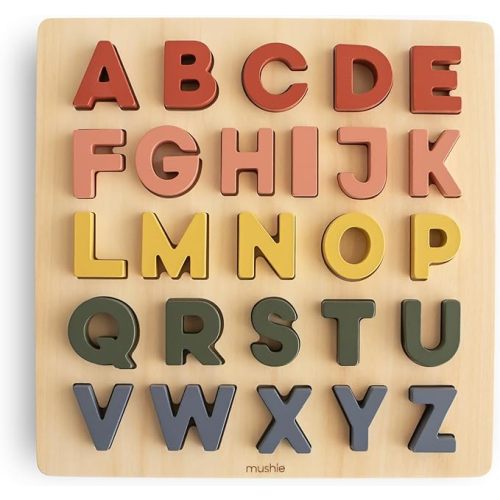 mushie Wooden Alphabet Puzzle | for Kids 3 Years+ | Preschool Educational & Toddler Montessori Toys (26 pcs)