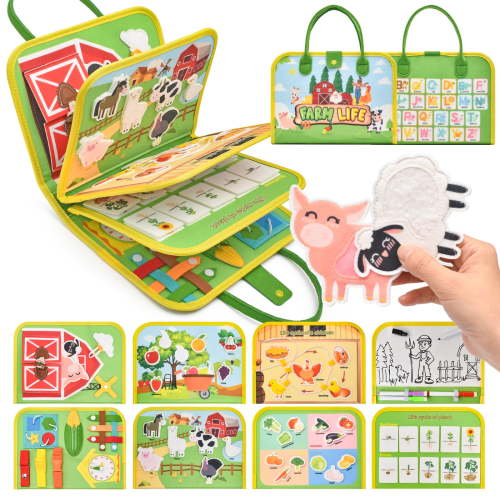 LieGorJi Farm Busy Board for Kids, Montessori Toys for Toddlers, Learning Birthday Gifts for 1 2 3 4 5 6 7 8 Year Old