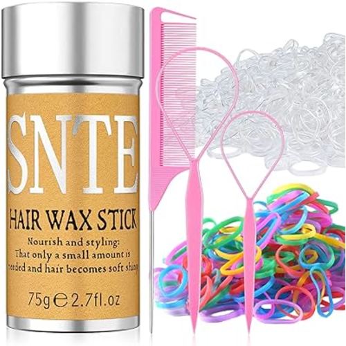 Hair Accessories for Girls - Frizz Control, Smooths Flyaways for Kids & Women - 1000Pcs Colorful, Clear Elastic Hairs Bands with Hair Wax Stick, Slick Back Brush & Topsy Tail Styling Tool