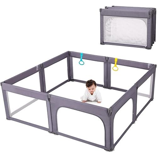 Doradotey Baby Playpen Foldable for Toddlers 1-3, Size&Shape Adjustable Baby Enclosure, 8-Panels Detachable Gate 79x71 Large Indoor Playard, Easy Assembly Mesh Playpen Safety Fence Play Area