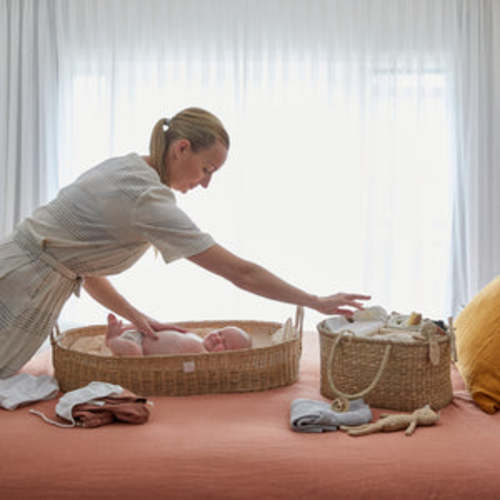 Baby Changing Basket "LUNA" Handmade & Natural Changing Pad-By BEBE BASK® – BEBE BASK