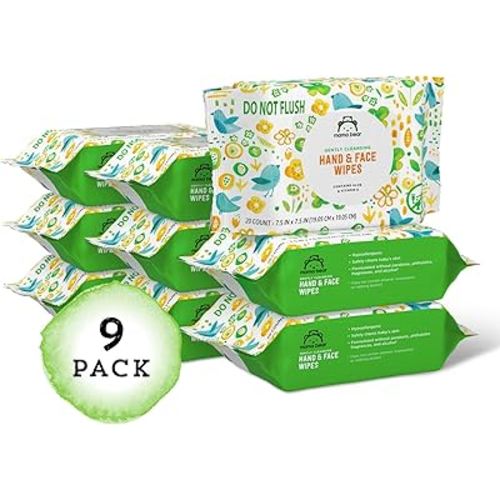 Amazon Brand - Mama Bear Baby Hand & Face Wipes, Unscented, 180 Count (9 Packs of 20)