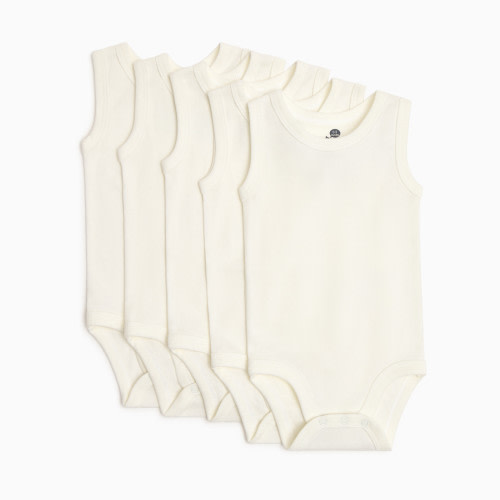 Small Story Organic Cotton Solid Tank Bodysuit (5 Pack) - White, 0-3 M