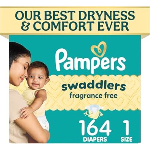 Pampers Swaddlers Diapers, Size 1 (8-14 lbs), 164 Count, Fragrance Free, Hypoallergenic, Absorbent, Pediatrician Recommended, Skin Safe