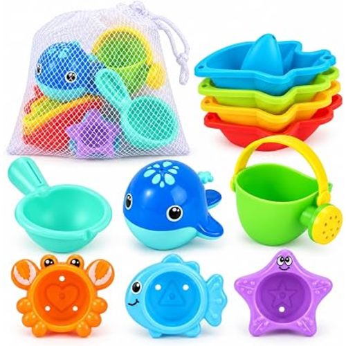 10-Piece Bath Toys for kids, Water Play Set with Mesh Storage Bag