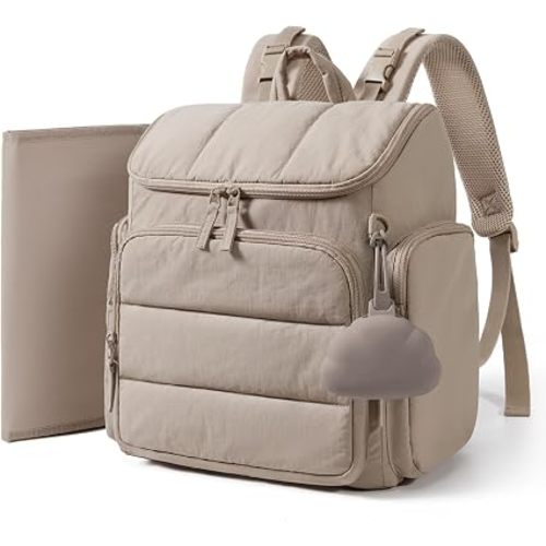 mommore Diaper Bag Backpack, Baby Bag, Diaper Backpack for Mom Dads, Brown | Waterproof Changing Pad, Stroller Straps for Toddler, Insulated Pockets, Pacifier Case, Baby Essential