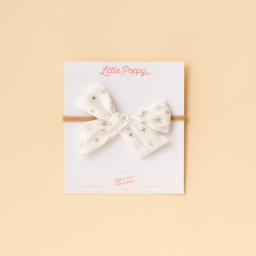 White Shimmer Stars Headband Bow
