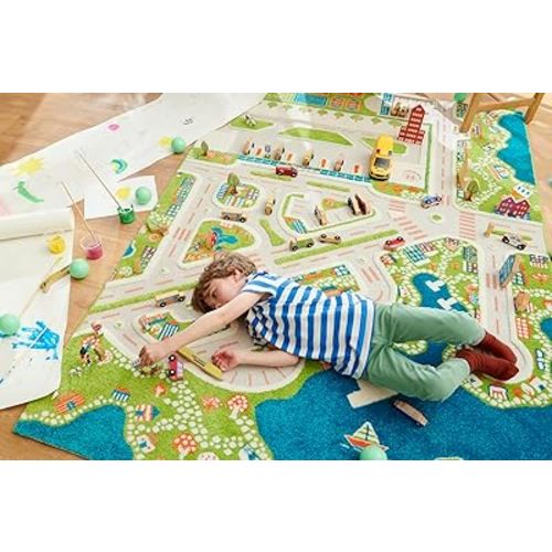 IVI Mini City Thick 3D Kids Play Mat Rug, 71" L x 53" W, Non-Toxic, Stain Resistant, Educational Montessori Activity Toys for Kids