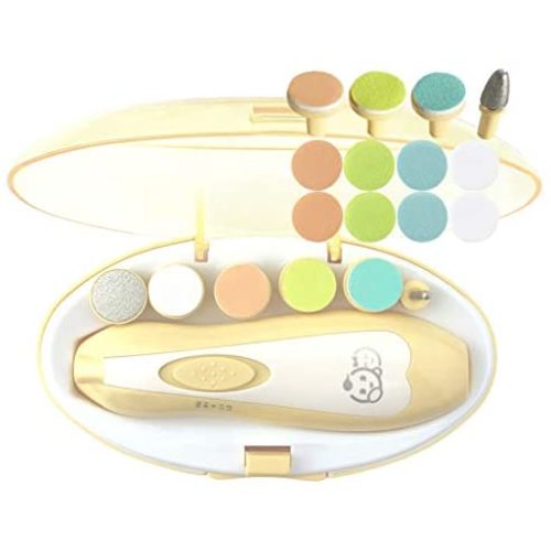 Baby Nail Clippers 20 in 1 by Royal Angels | Safe Electric Baby Nail Trimmer, Baby Nail File Kit, Additional Replacement Heads, Newborn Toddler Toes and Fingernails, Trim and Polish (Yellow)