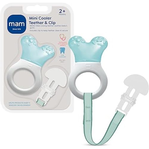 MAM Mini Cooler Baby Teether with Clip – Cooling Teething Ring for Teething Relief, Lightweight Easy-Grip Handle, Reaches Back Teeth, Refrigerator Safe Infant Teething Toy (1 Pack)
