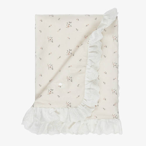 Patachou - Girls Beige Cotton Floral Padded Blanket (80cm) | Childrensalon