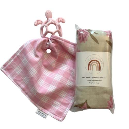 Swaddle Set - Pink Palaka/Ginger | Hi'ilani Hawaii