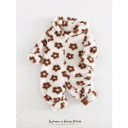 Cozy Pixies Baby Girl Ditsy Floral Knitted Thick Hooded Long Sleeve Jumpsuit Infant Leopard Print Cheetah Print Baby Clothes Baby Fleece Jumpsuit Infant Animal Print Baby Coat Jumpsuit Fall Winter | SHEIN USA