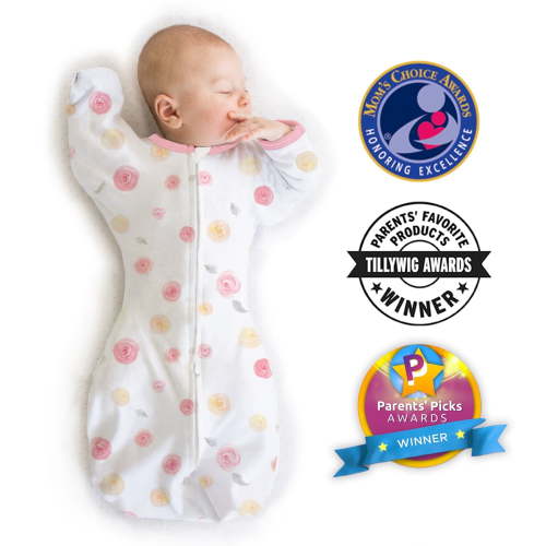 Amazing Baby Transitional Swaddle Sack, Arms Up Swaddle with Half-Length Sleeves & Mitten Cuffs, Easy Transition Swaddle Sleep Sack, Medium, 3-6 Months, 14-21 lb, Little Watercolor Roses