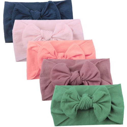 Newborn Infant Baby Girl Headwrap Bow Hair Band 5Pcs, Toddler Turban Solid Headband, Elastic Accessories Headwear