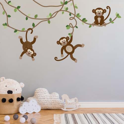 Large Monkey Wall Decals, Jungle Monkey Wall Stickers, Nursery Wall Decals, Repositionable Fabric Decals