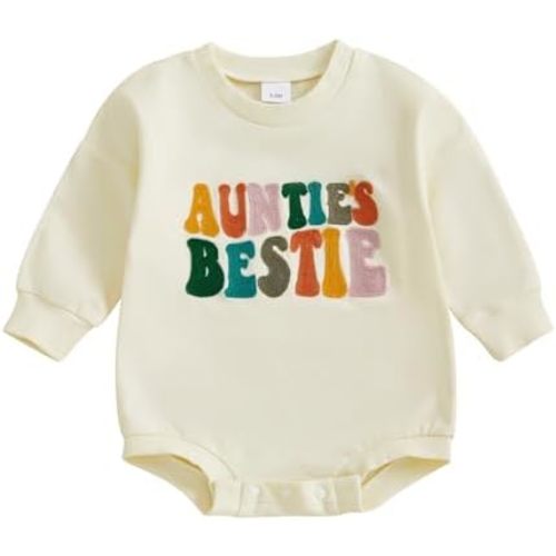 Aunties Besties Baby Boy Girl Outfit Embroidered Long Sleeve Bubble Romper Sweatshirt Unisex Newborn Fall Bodysuit