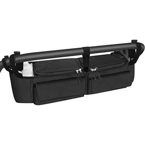 Double Stroller Organizer, Double Stroller Accessories for Stroller Caddy, Parent Console Insulated Cup Holder and Cooler Bag