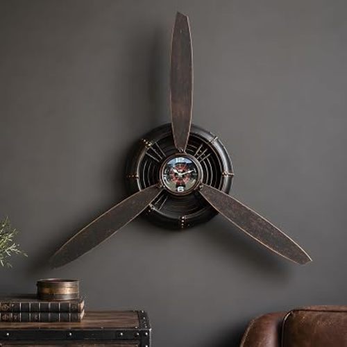 Airplane Propeller Wall Clock, Metal Aviation Decor, Pilot Gifts for Men