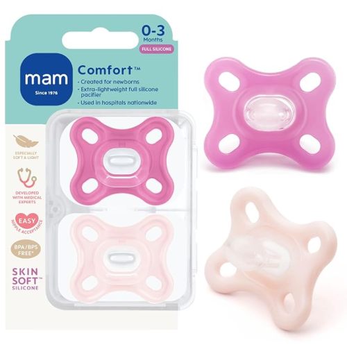 MAM Comfort Baby Pacifier 0-3 Mths Lightweight One-Piece Silicone 2 Pack