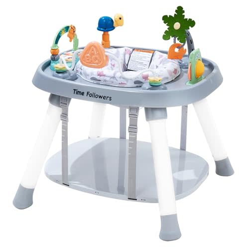 Time Followers® 6-in-1 Baby Activity Center | Jumpers and Bouncers | 4 Stage Grow Stationary Standing Toddler Play Table | Shower Gift | Infant Essential for Baby Ages 6-36Month (Grey)
