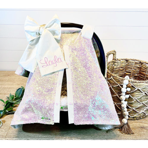 Iridescent Sequin Car Seat Canopy: Sparkle Baby Cover