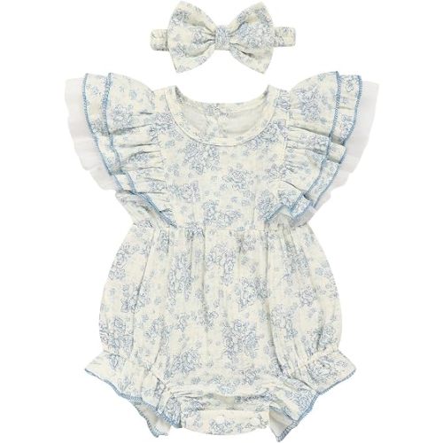 TITKKOP Ruffle Bubble Romper for Baby Girl | One-Piece Shorts Jumpsuit | Summer Outfit & Dress for Infants 0-18M