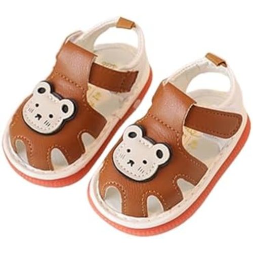 Baby Boys Girls Summer Sandals Cute Bear Pattern Squeaky Shoes Non-Slip Newborn First Walking Shoes