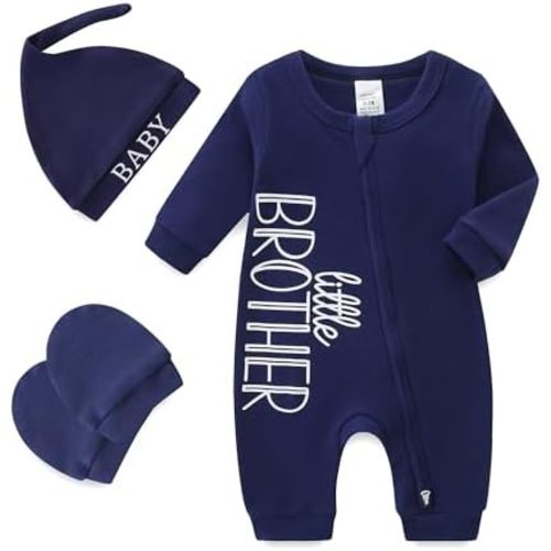 Baby Boy Clothes Little Brother Newborn Outfit 0-3 Months Coming Home Romper with Mittens and Hat