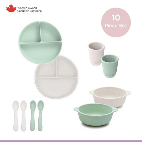 Melii Silicone Toddler Mealtime Set, 8-Piece (2 Suction Bowls, 2 Plates, 2 Cups, 4 Utensils), Multicolor - Walmart.ca