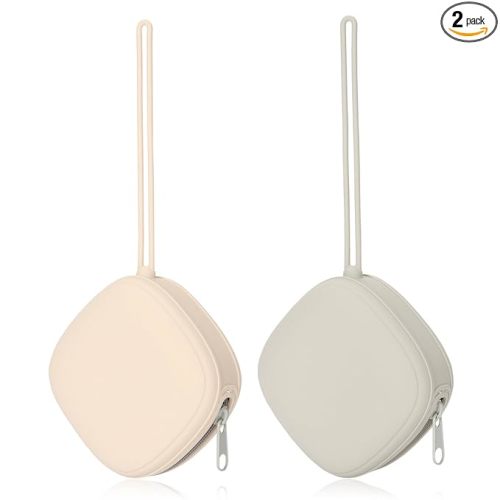 Silicone Pacifier Holder Case, Baby Binky Silicone Cover Pouch, Silicone Pacifier Storage Case for Diaper Bag, 2 Pack (Light Grey, Cream)