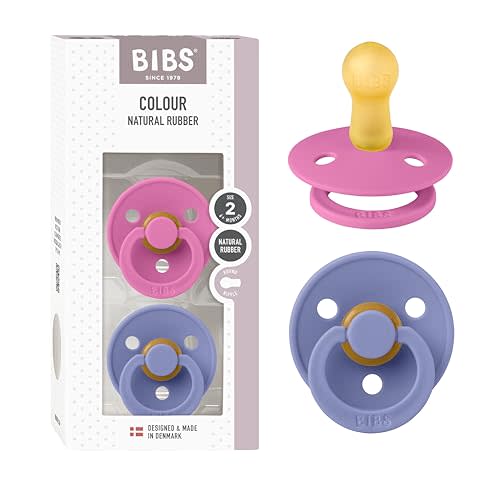 BIBS Pacifiers Colour Collection | Natural Rubber Baby Pacifier | Set of 2 BPA-Free Soothers | Made in Denmark | 6+ Months (Pack of 2) | Bubblegum/Peri