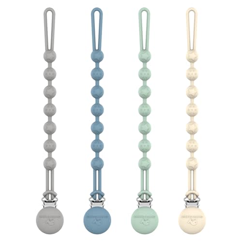 Cuddle Campus Silicone Pacifier Clip Holder with One Piece Design, Pack of 4 Soft Flexible Binky Clips with Texture for Baby Boy and Girl Set 2(6M+)