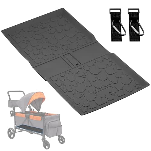 All Weather Mat for Jeep Sport All-Terrain Stroller Wagon,32.3''x15.75'' inch Foldable Silicone Insert Floor Protecting Pad with Two Hooks(Dark Grey)