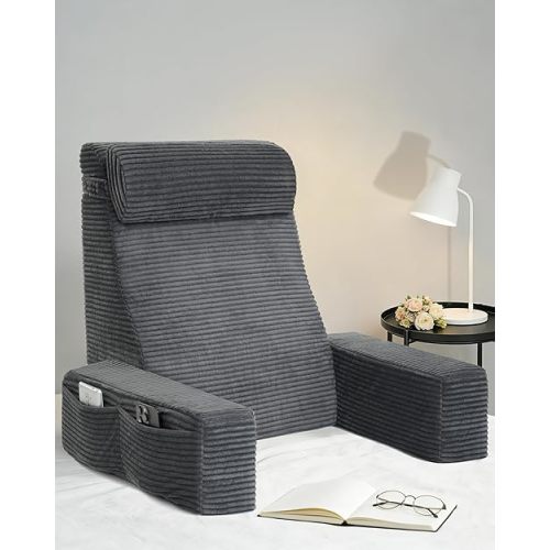 Seniny Reading Pillow for Bed Adult - 22" Back Support Pillow for Sitting Up Rest, Husband Bed Chair and Backrest Pillow with Arms, Lounge Sit Up Pillows for Dorm, Corner, Couch, Study, Watching TV