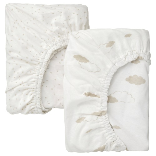 ÄLSKVÄRD Fitted sheet for bassinet - clouds/dots/off-white 41x75 cm (16x30 ")