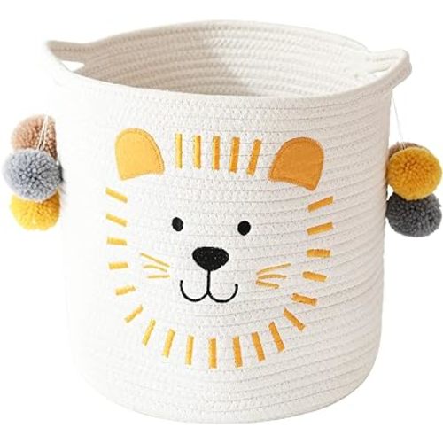 INough Toy Storage Baskets Cute Laundry Basket with Handles Dog Toy Storage Basket Durable Large Cotton Rope Storage Bins Home Organizer Solution for Office, Bedroom, Closet, Toys & Laundry (Lion)