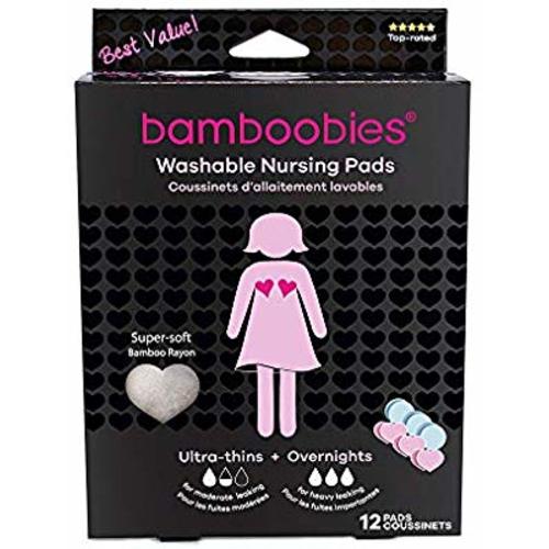 Bamboobies Reusable Nursing Pads (6 Pairs), for Breastfeeding, Super-Soft and Washable Pads, Variety Pack: 3 Pairs of Regular + 3 Pairs of Overnight