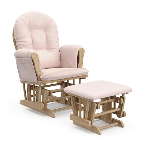 Storkcraft Premium Hoop Glider & Ottoman (Natural/Pink) — GREENGUARD Gold Certified Nursery Glider, Solid Wood Craftsmanship, Smooth-Gliding Nursery Chair and Ottoman, Award-Winning