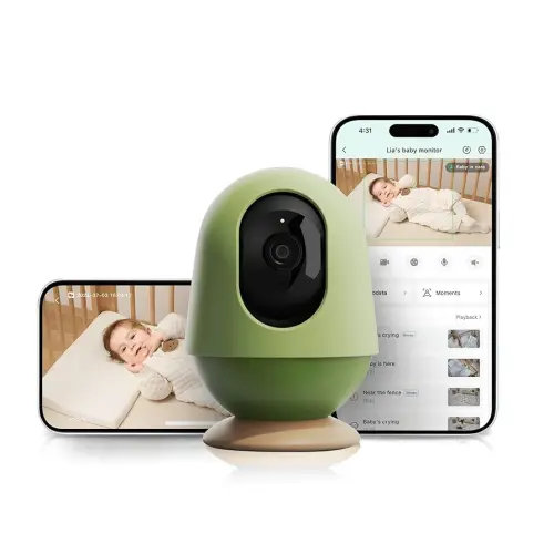Smart Baby Monitor 3K HD with No Subscription, Night Vision, 360°AI Tracking, Cry Detection and Two-Way Audio Baby Camera Includes 32GB Storage, Built-in Lullabies & Wireless WiFi