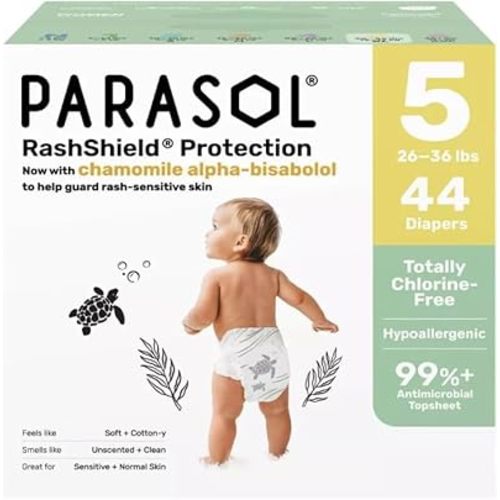 Parasols Chlorine-Free Premium Diapers with RashShield Protection, Size 5, 44 Count