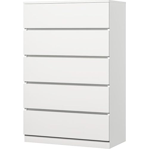 5 Drawer Dresser, White Tall Dressers for Bedroom Wooden Closet Drawer, Modern 43.6" Tall Dressers Chests of Drawers Clothing Organizer Cabinet for Hallway, 27.6" W