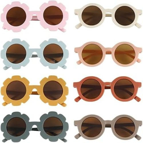 DragonflyDreams Sunglasses for Kids, 8/16 Pack Flower Sunglasses Cute Round Glasses Colorful Kids Fashion Eyewear
