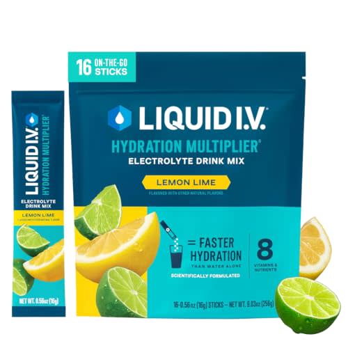 Liquid I.V. Hydration Electrolytes, Lemon Lime, 16 Count | Scientifically Formulated | Clinically Proven Hydration | No Artificial Sweeteners | Non-GMO | Vegan | Powder Drink Mix