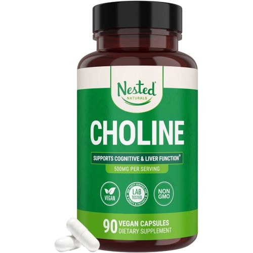 Nested Naturals Choline Bitartrate 500mg Per Serving - High Potency Choline Supplements - Supports Cognitive Performance & Liver Function - 100% Vegan & Non-GMO Choline - 90 Vegan Capsules